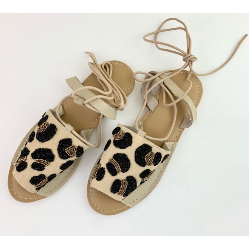ASOS Beaded Leather Leopard Flat Sandals, Embellished